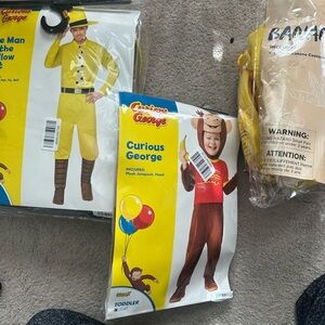 Family costumes - curious George, banana, and man with the yellow hat.
